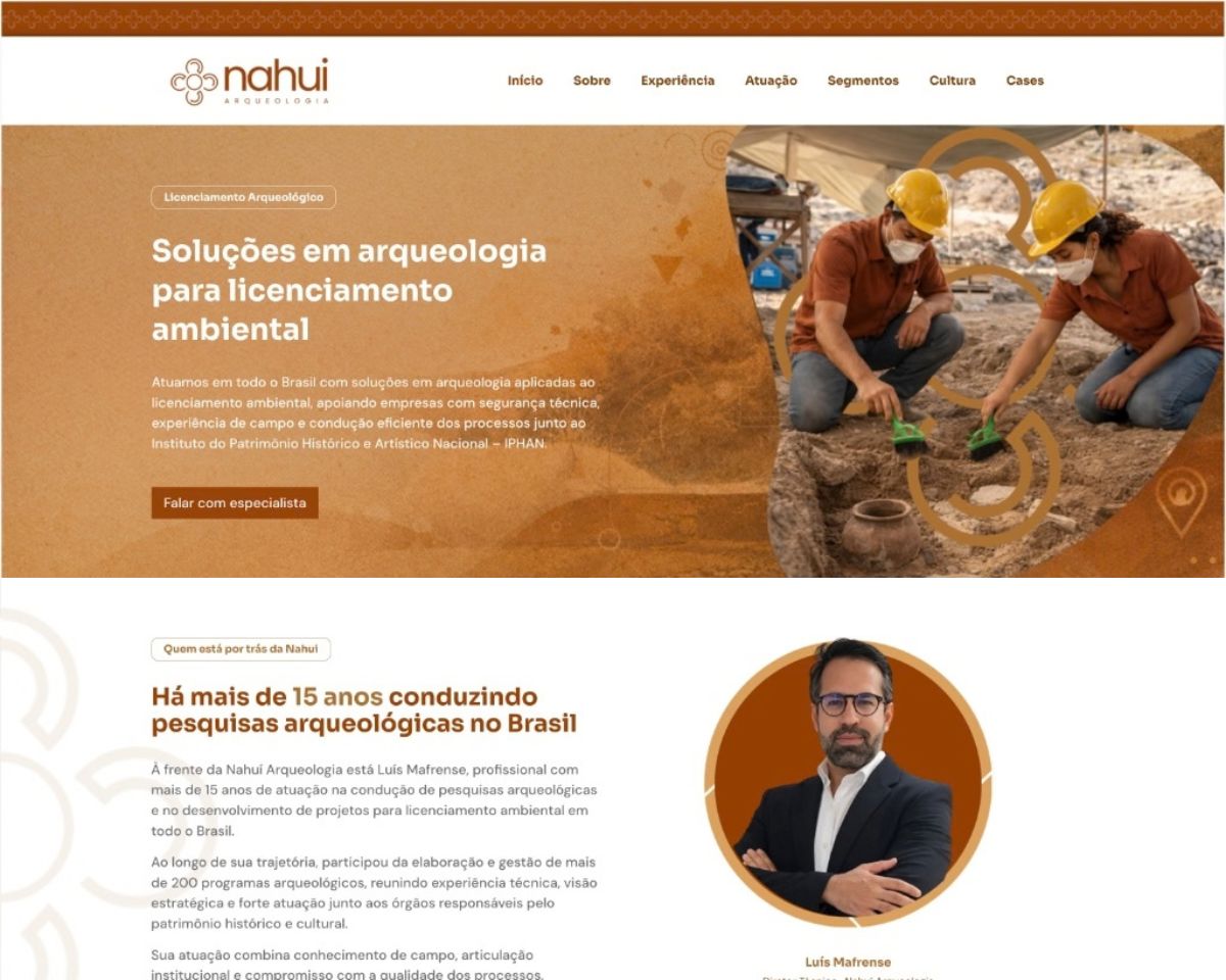 Projeto digital desenvolvido para Nahui Arqueologia